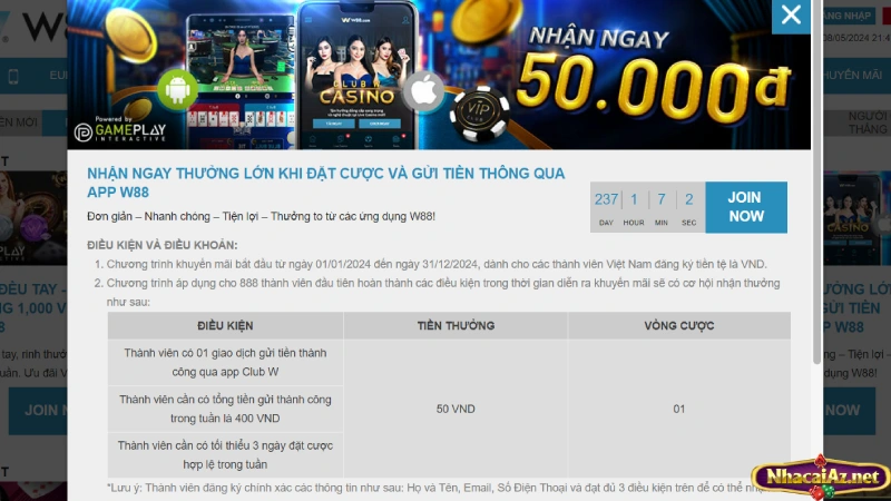 Tặng thưởng khi tham gia qua app