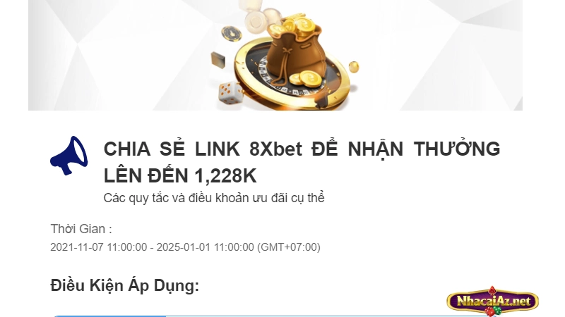 Khuyến mãi 8Xbet: Tặng thưởng khi chia sẻ link nhà cái